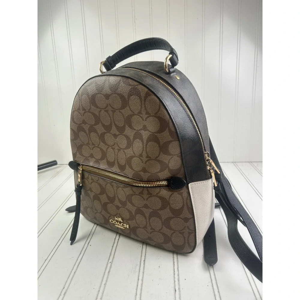 Coach Brown Signature Canvas Mini Backpack with Black Trim